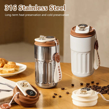 Smart Digital Thermal Bottle Coffee Mug Stainless Steel Water Bottle In-Car Insulated Cup Keep Cold Vacuum Flasks 450ml