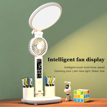 LED USB Chargeable Dimmable Desk Lamp Plug-in LED Fan Reading Night Light
